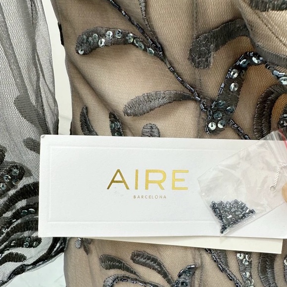 AIRE mother of bride dress gray long-sleeved embroidered sequin slim dress - Picture 6 of 8